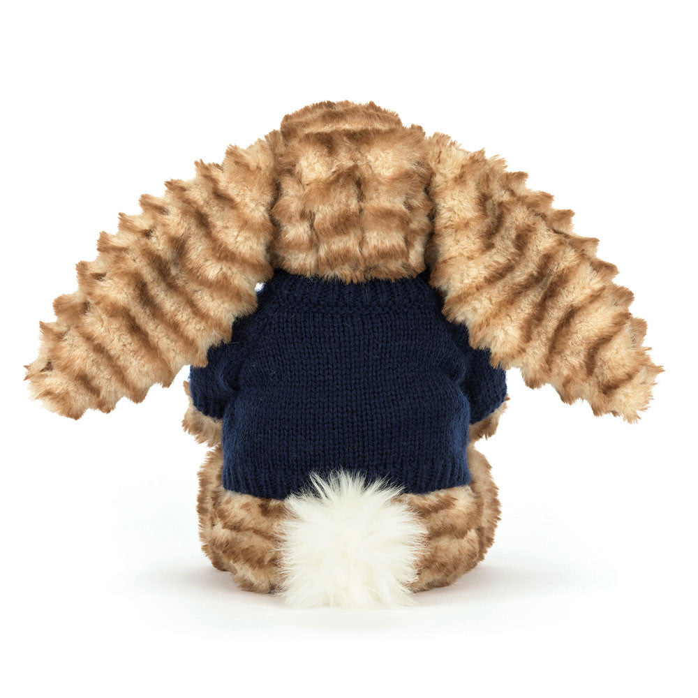 Jellycat Bashful Luxe Bunny Juniper with Personalized Navy Jumper