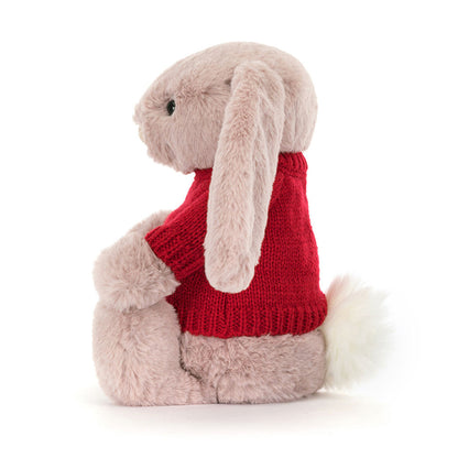 Jellycat Bashful Luxe Bunny Rosa with Personalized Red Jumper