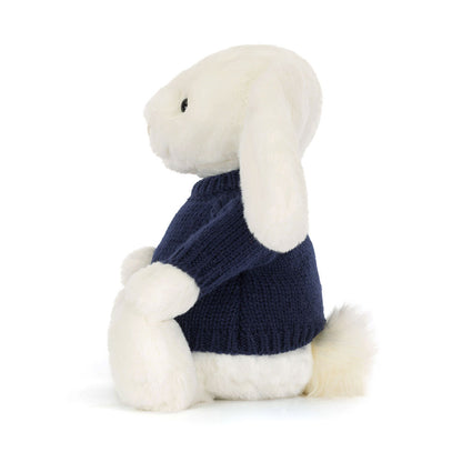 Jellycat Bashful Luxe Bunny Luna with Personalized Navy Jumper