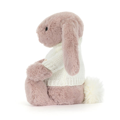 Jellycat Bashful Luxe Bunny Rosa with Personalized Cream Jumper
