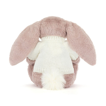 Jellycat Bashful Luxe Bunny Rosa with Personalized Cream Jumper