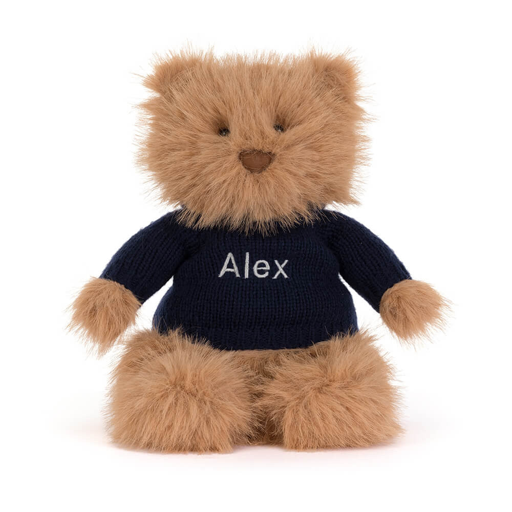 Jellycat Bartholomew Bear Bouffant with Personalized Navy Jumper
