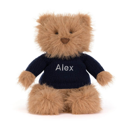 Jellycat Bartholomew Bear Bouffant with Personalized Navy Jumper