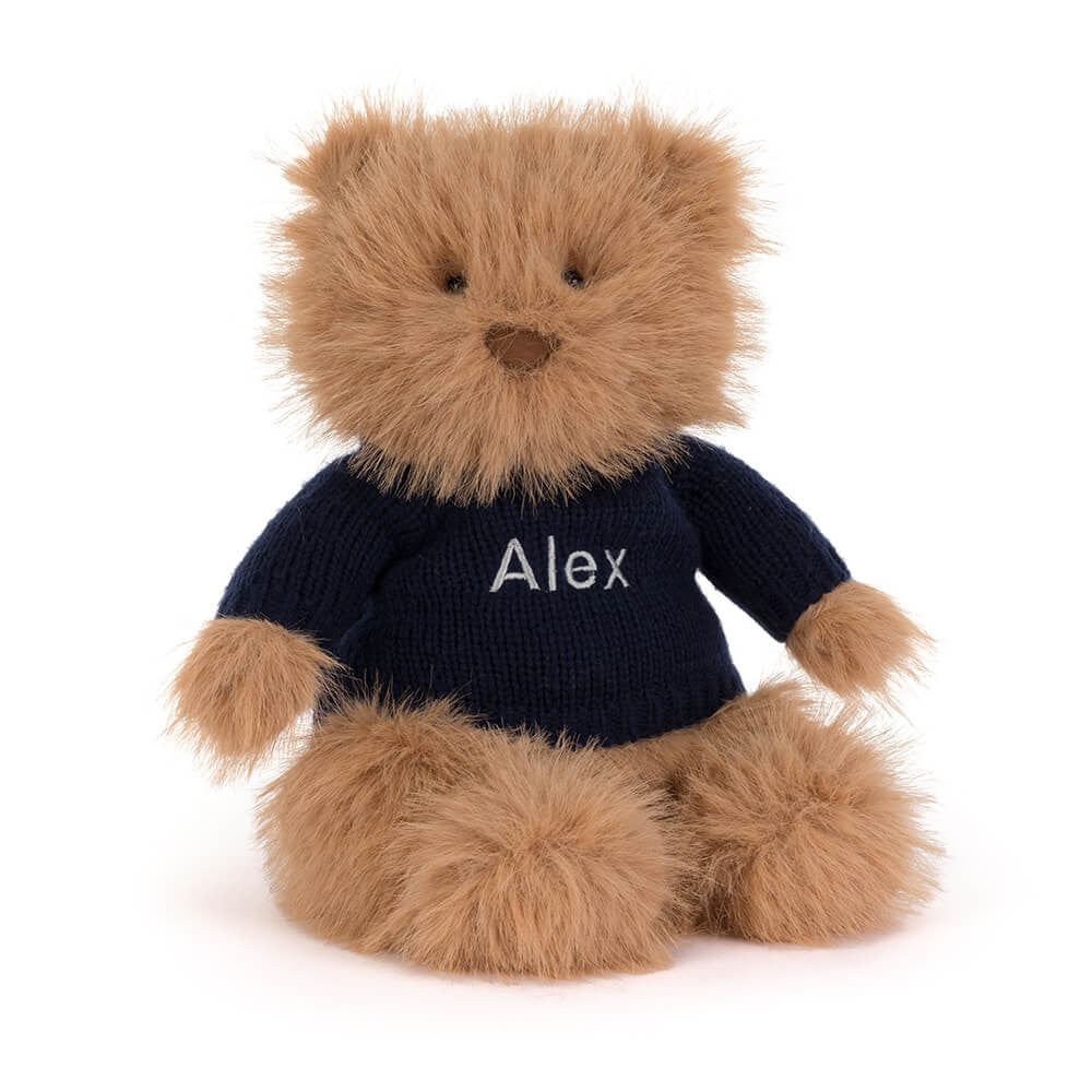 Jellycat Bartholomew Bear Bouffant with Personalized Navy Jumper