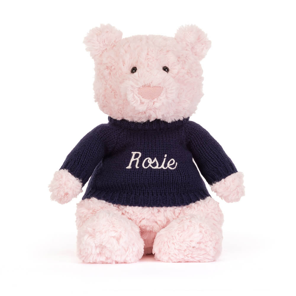 Jellycat Leola Bear with Personalized Navy Jumper
