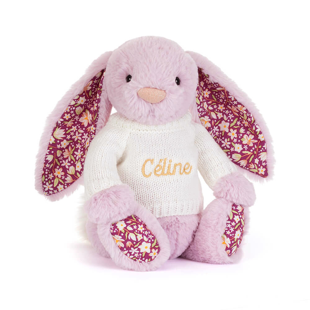 Jellycat Thistlepop Blossom Luxe Bunny with Personalized Cream Jumper
