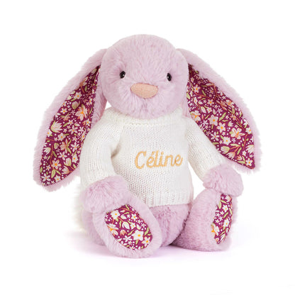 Jellycat Thistlepop Blossom Luxe Bunny with Personalized Cream Jumper