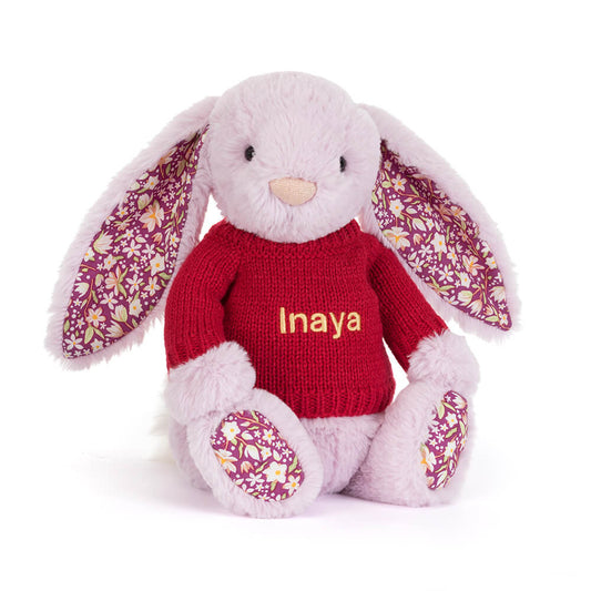 Jellycat Thistlepop Blossom Luxe Bunny with Personalized Red Jumper
