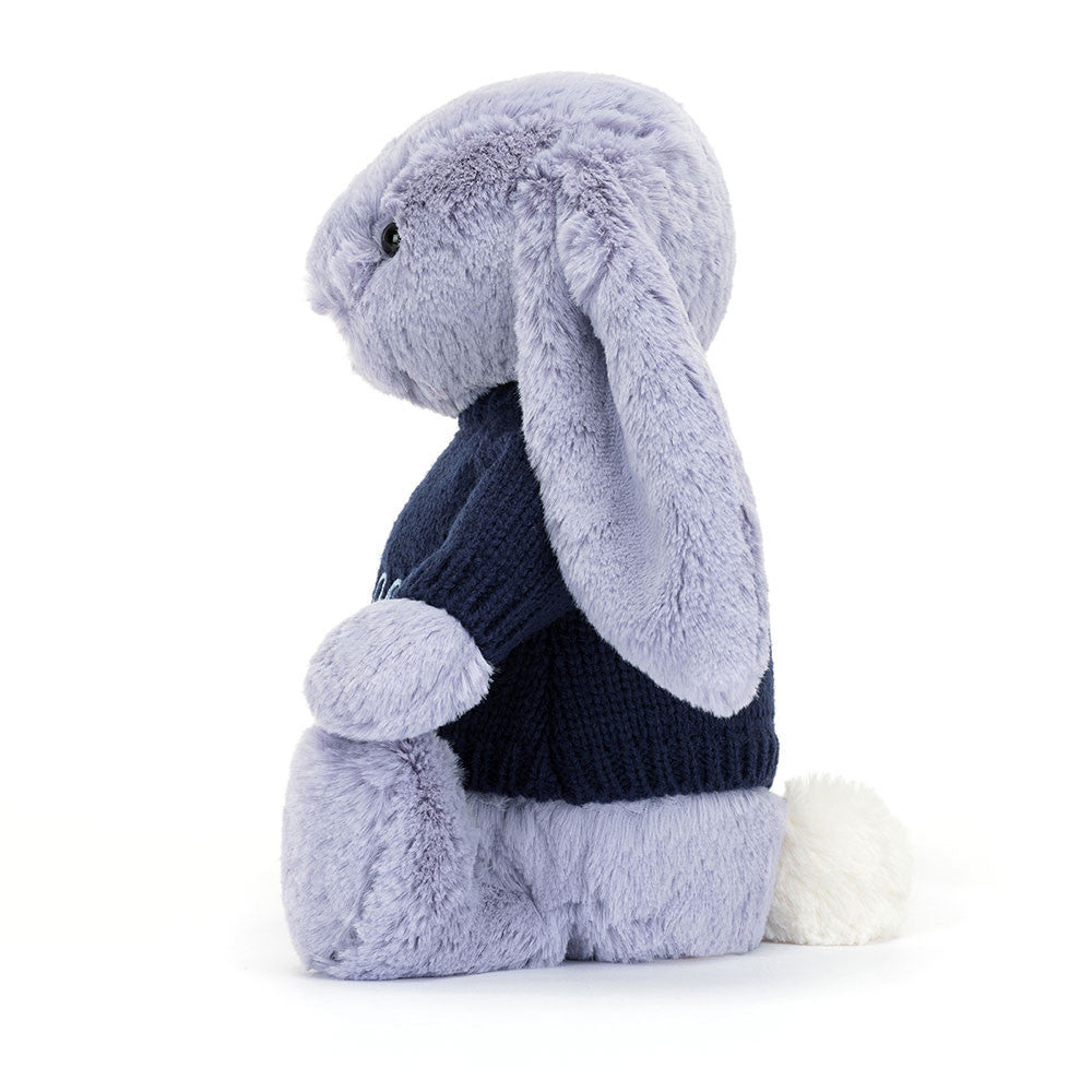 Jellycat Bashful Viola Bunny with Personalized Navy Jumper