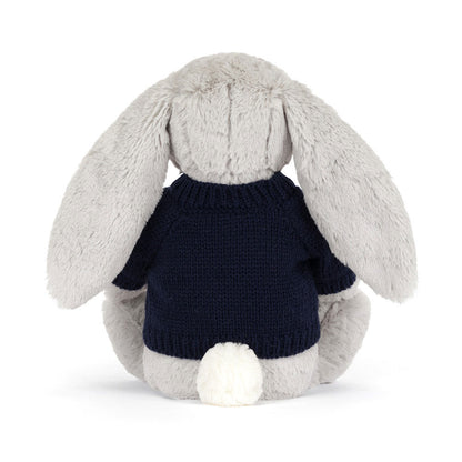 Jellycat Blossom Silver Bunny 'Bloom' with Personalized Navy Jumper