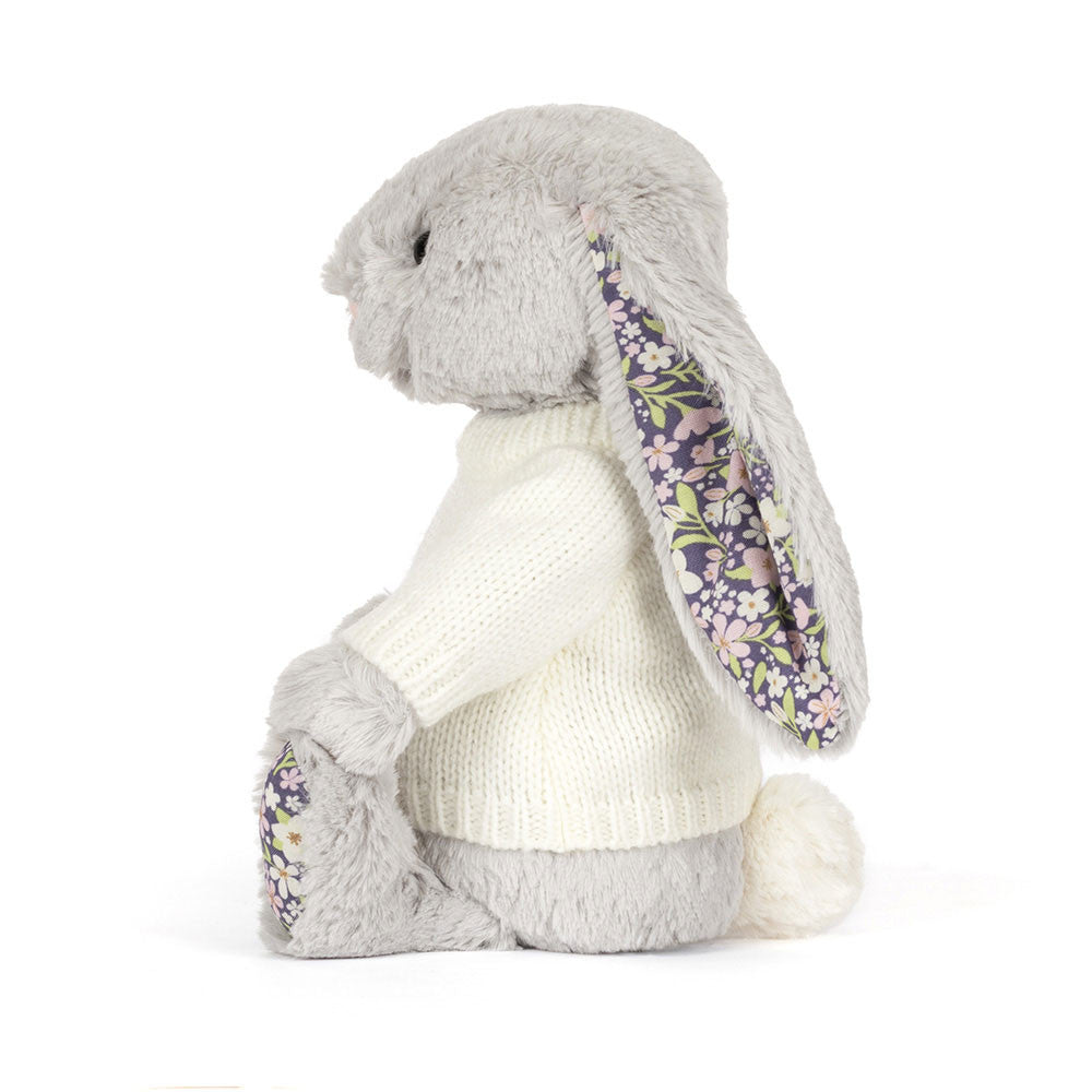 Jellycat Blossom Silver Bunny 'Bloom' with Personalized Cream Jumper