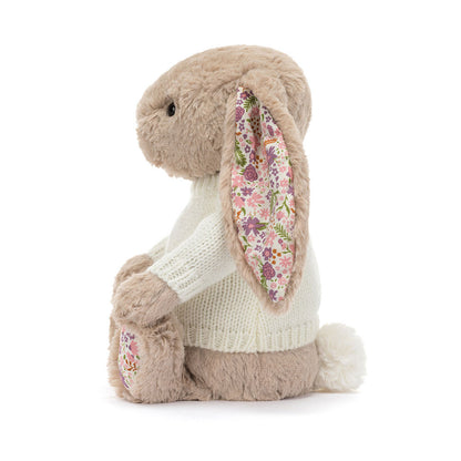 Jellycat Blossom Beige Bunny 'Petal' with Personalized Cream Jumper