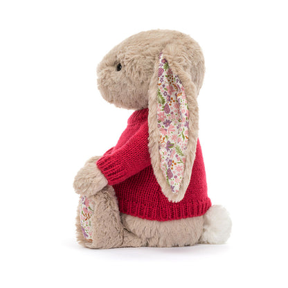 Jellycat Blossom Beige Bunny 'Petal' with Personalized Red Jumper