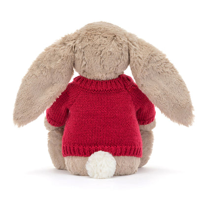 Jellycat Blossom Beige Bunny 'Petal' with Personalized Red Jumper