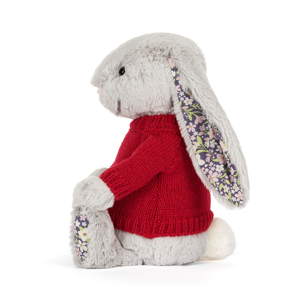 Jellycat Blossom Silver Bunny 'Bloom' with Personalized Red Jumper