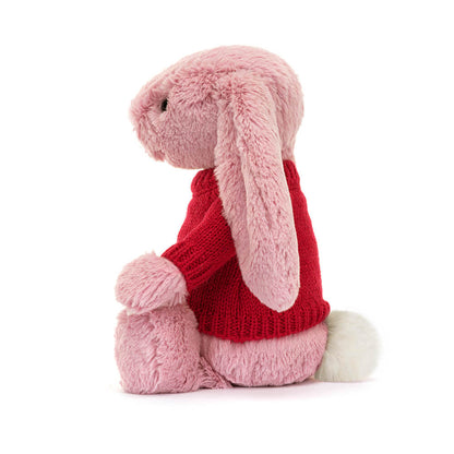 Jellycat Bashful Tulip Pink Bunny with Personalized Red Jumper