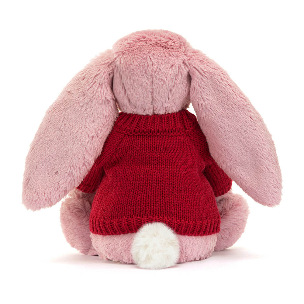 Jellycat Bashful Tulip Pink Bunny with Personalized Red Jumper
