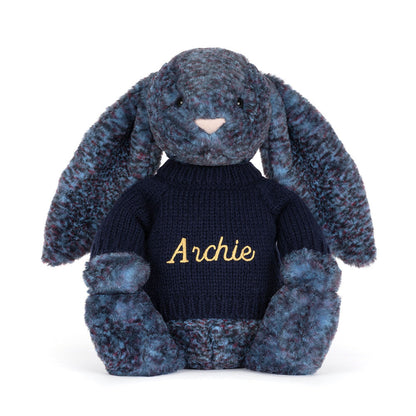 Jellycat Hopscone Luxe Bunny with Personalized Navy Jumper