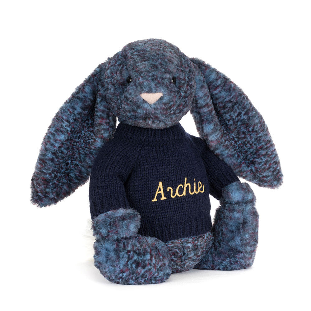 Jellycat Hopscone Luxe Bunny with Personalized Navy Jumper