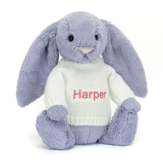 Jellycat Bashful Viola Bunny with Personalized Cream Jumper