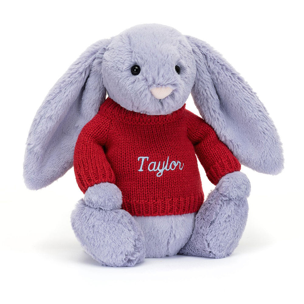 Jellycat Bashful Viola Bunny with Personalized Red Jumper