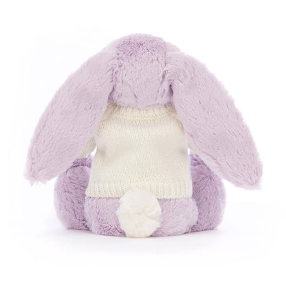 Jellycat Bashful Lilac Bunny with Personalized Cream Jumper