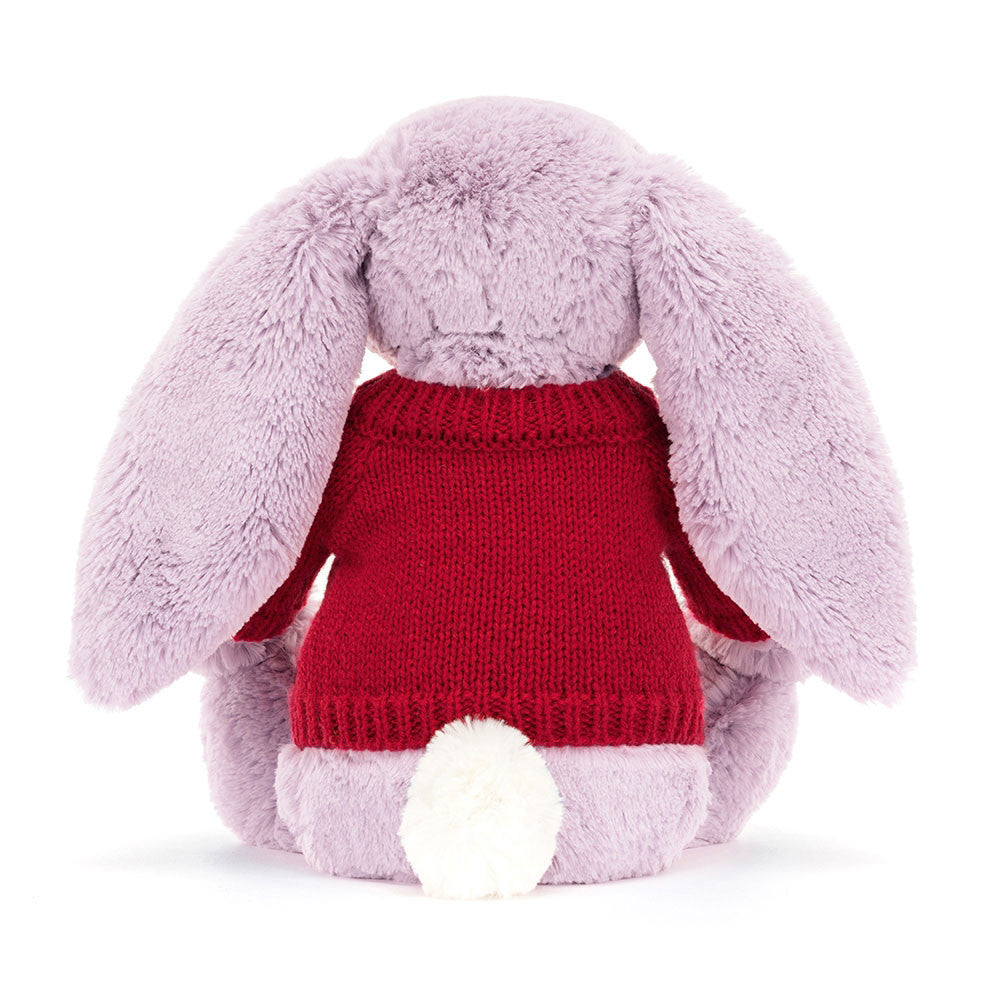 Jellycat Bashful Lilac Bunny with Personalized Red Jumper