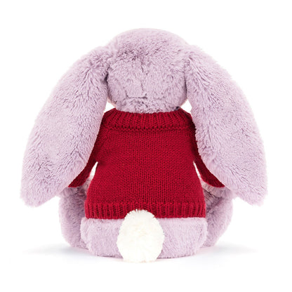 Jellycat Bashful Lilac Bunny with Personalized Red Jumper