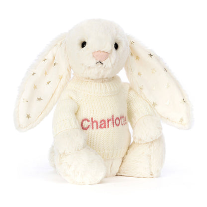 Jellycat Bashful Twinkle Bunny with Personalized Cream Jumper